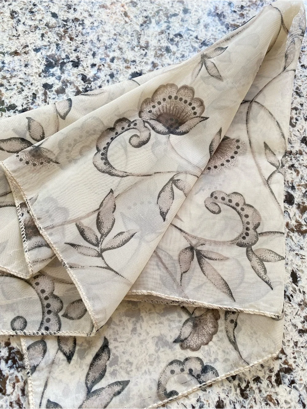 VINTAGE Sheer Silk Chiffon Scarf Taupe Brown 20” Square
